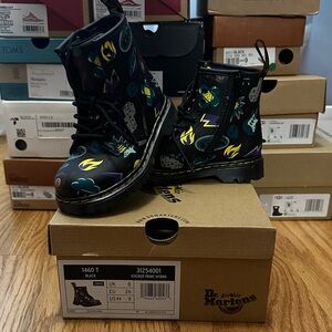 Dr. Martens Black Kids Graphic Print Combat Boots